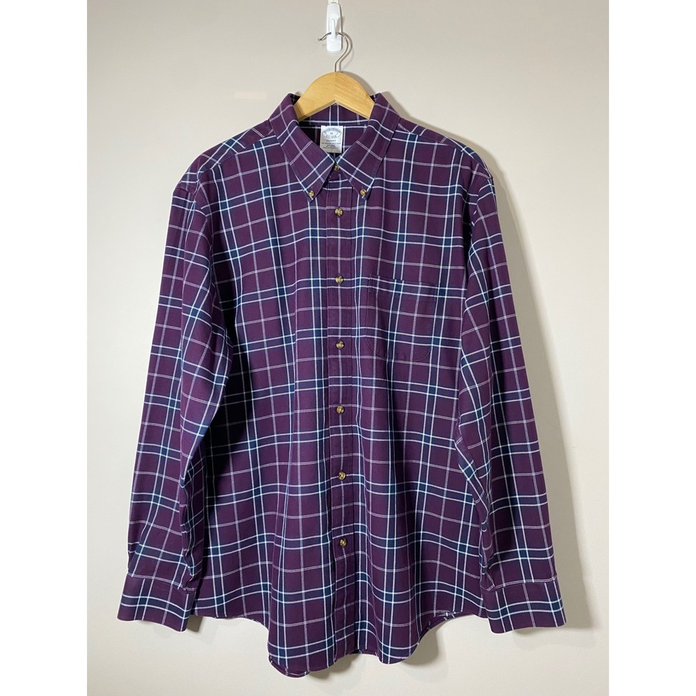 Brooks Brothers Regent Shirt EUC Mens‎ XL Purple Plaid Non-Iron Cotton Button Up